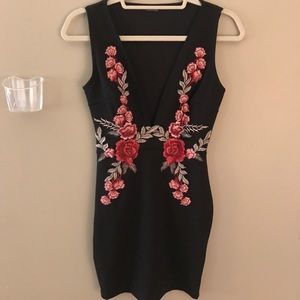 Black deep V cut dress